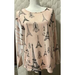 Blu Planet Women’s X Large Light Pink Eiffel Tower Paris Knit LS Top